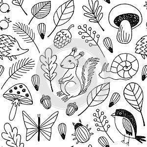 Forest animals vector seamless pattern.