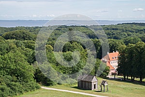 Forest around Moesgaard Mansion with old viking stave church, Aarhus, Denmark