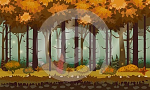 Forest autumn landscape horizontal seamless illustration