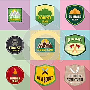 Forest badge icons set, flat style