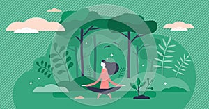 Forest bathing vector illustration. Nature therapy flat tiny person concept