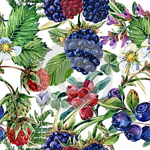 Forest berries seamless pattern. watercolor seamless pattern