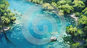 forest blue lake tree landscape