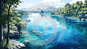 forest blue lake tree landscape