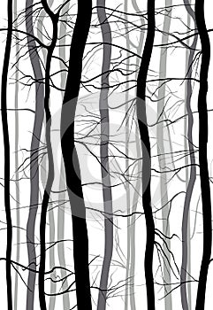 Forest Branches seamless pattern. Monochrome spring, winter bare trees vector illustration.