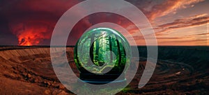 Forest in a bubble over a desertic background photo