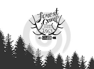 Forest Camp Logo Template, Hunting Club Monochrome Vintage Label or Badge Vector Illustration