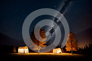 Forest camping illustration with fire in the wild ai generated