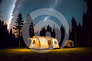 Forest camping illustration with fire in the wild ai generated