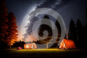 Forest camping illustration with fire in the wild ai generated