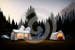 Forest camping illustration with fire in the wild ai generated