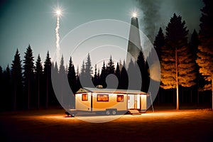 Forest camping illustration with fire in the wild ai generated