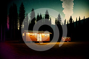 Forest camping illustration with fire in the wild ai generated