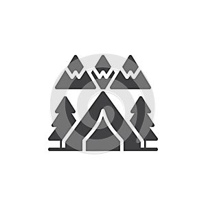Forest camping tent vector icon