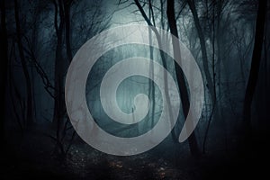 Forest creepy dark fog. Generate Ai