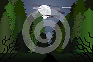 Dark spooky forest with moon night vector photo