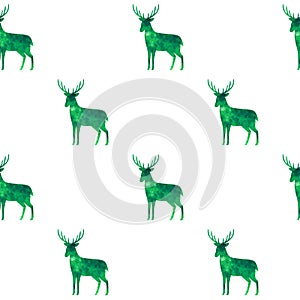 Forest deer silhouettes filled in green watercolor pattern