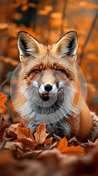 Forest encounter Red fox in the autumn woods, captivating scene