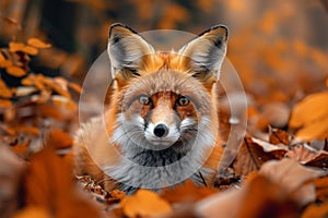 Forest encounter Red fox in the autumn woods, captivating scene