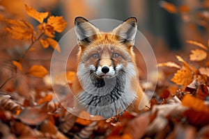 Forest encounter Red fox in the autumn woods, captivating scene