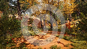 Forest environment in autumn. 3d rendering