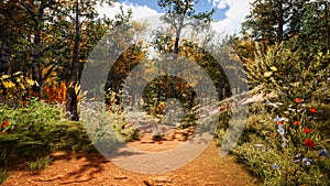 Forest environment in autumn. 3d rendering