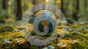 In a forest in Europe and Africa, a globe rests on moss