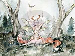 forest fairy in the forest with fox