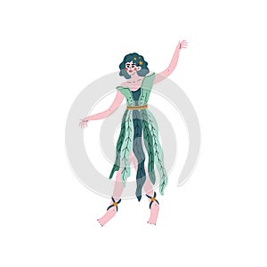 Forest Fairy or Nymph, Beautiful Girl with Green Hair and Dress Vector Illustration