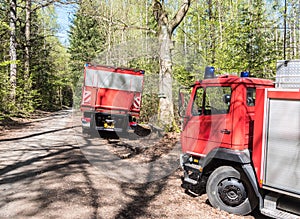 Forest fire danger Fire truck in the forest