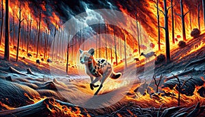 Forest Fire and Escaping Wildlife Scene