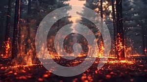 Forest Fire Illustration: Burning Trees and Embers