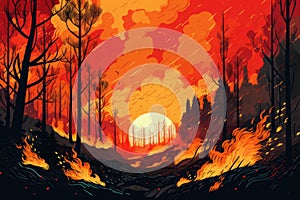 forest fire red landscape
