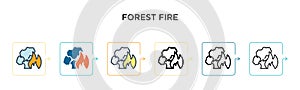 Forest fire vector icon in 6 different modern styles. Black, two colored forest fire icons designed in filled, outline, line and