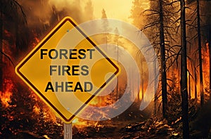 Forest Fires Ahead Caution Sign - Fire Background