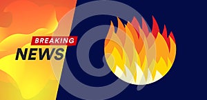 Forest fires. Breaking news headline banner template. Flat fire logo template. Isolated vector illustration on blue photo