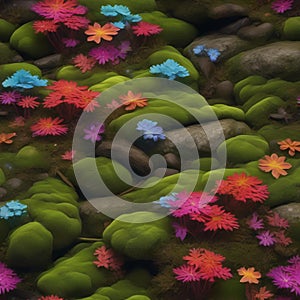 A forest floor carpeted with velvety, rainbow-colored moss and tiny, glowing wildflowers4