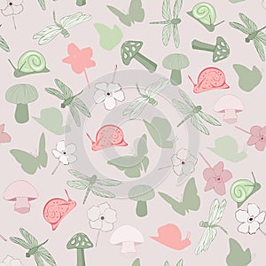 Forest Floral Seamless Repeat Pattern Vector Background