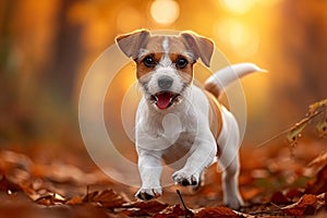 Forest frolic Jack Russell terrier puppy in spirited autumn play