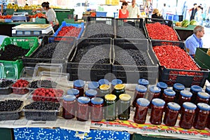 Forest fruits market in Veligrad, Bulgaria