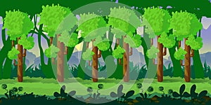 Forest game background 2d application. Vector design.
