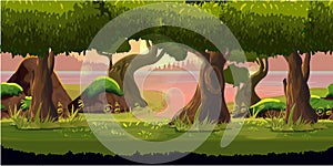 Forest game background 2d application. Vector design.