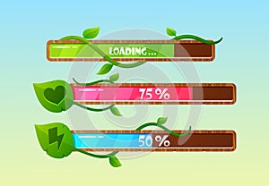 Forest Game Progress Bars, Cartoon Vector Process Ui Or Gui Interface Design Elements. Power, Life, Health, Spell Status