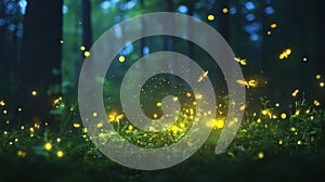 Forest Glow A Magical Dance of Fireflies in the Dark Woods - Enchanted Night Scene