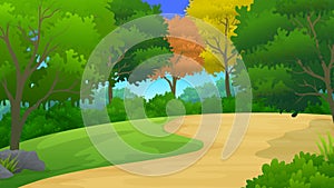 Forest with grass and dirt vacant land cartoon illustration