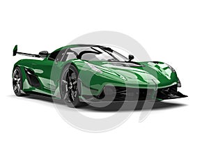 Forest green sports car - front view closeup shot