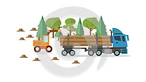 Forest harvester icon in circle, wheeled feller buncher flat animation