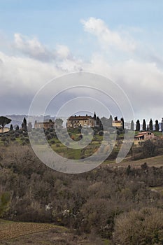 Forest hill Tuscany rural landscape countryside in Italy