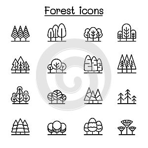 Forest icon set in thin line style