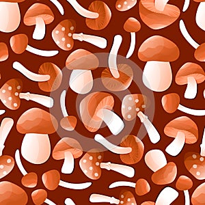 Vector seamless pattern with mushroom crop red